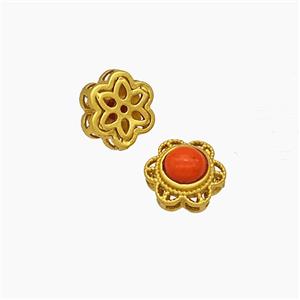 Copper Flower Beads Pave Resin Gold Plated, approx 8mm [FD19558]