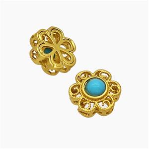 Copper Flower Beads Pave Resin Gold Plated, approx 10mm [FD19559]