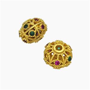 Copper Rondelle Beads With Crystal Glass Hollow Gold Plated, approx 7-9mm [FD19560]