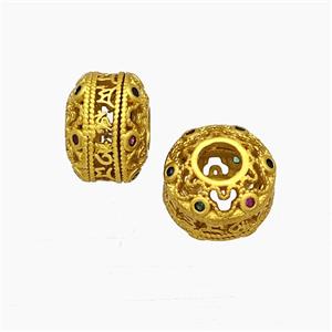 Copper Rondelle Beads Hollow Large Hole Gold Plated, approx 7-10mm, 4mm hole [FD19561]