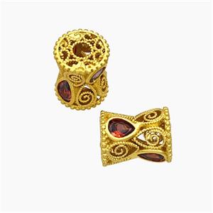 Copper Bamboo Beads Pave Crystal Glass Gold Plated, approx 8-10mm [FD19562]