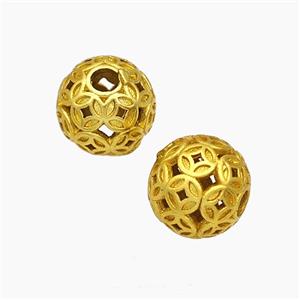Copper Round Beads Large Hole Gold Plated, approx 10mm, 2mm hole [FD19564]