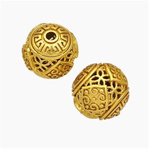 Copper Round Beads Hollow Gold Plated, approx 12mm dia [FD19566]