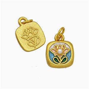 Copper Flower Pendant Pave Pearlized Resin Painted Gold Plated, approx 10mm [FD19569]