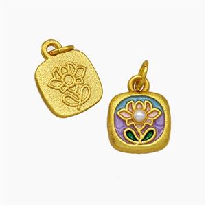 Copper Flower Pendant Pave Pearlized Resin Painted Gold Plated, approx 10mm [FD19570]