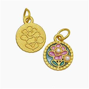 Copper Flower Pendant Pave Pearlized Resin Painted Gold Plated, approx 10.5mm [FD19571]