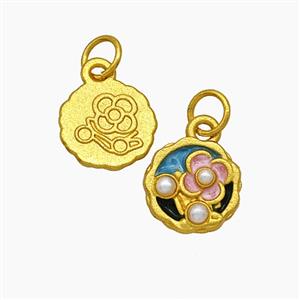 Copper Flower Pendant Pave Pearlized Resin Painted Gold Plated, approx 10mm [FD19572]