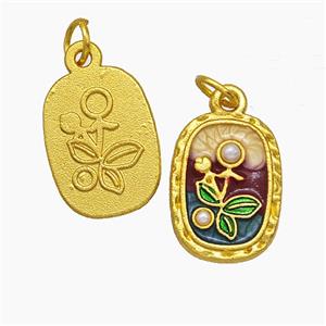 Copper Flower Pendant Pave Pearlized Resin Painted Gold Plated, approx 11.5-15mm [FD19573]
