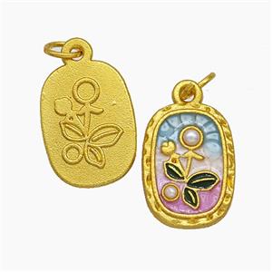 Copper Flower Pendant Pave Pearlized Resin Painted Gold Plated, approx 11.5-15mm [FD19574]