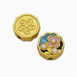 Copper Flower Beads Pave Pearlized Resin Painted Gold Plated, approx 10mm [FD19575]