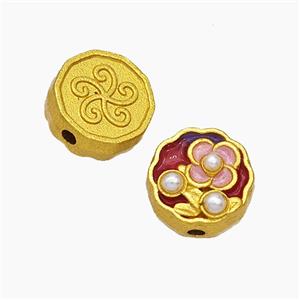 Copper Flower Beads Pave Pearlized Resin Painted Gold Plated, approx 10mm [FD19576]
