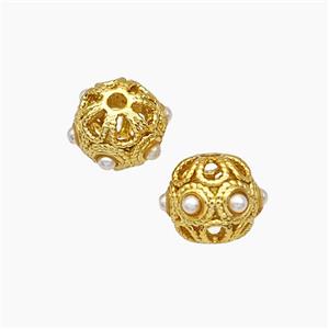 Copper Round Beads Pave Pearlized Resin Hollow Gold Plated, approx 7-9mm [FD19577]