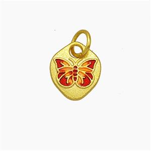 Copper Butterfly Pendant Red Painted Gold Plated, approx 9-10mm [FD19585]