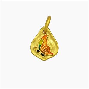 Copper Butterfly Pendant Red Painted Gold Plated, approx 9-11mm [FD19586]