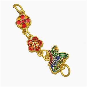 Copper Flower Butterfly Connector Painted Gold Plated, approx 8mm, 10-14mm, 40mm length [FD19589]