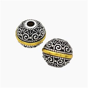 Tibetan Style Alloy Beads Round Antique Silver Golden, approx 10mm [FD19597]