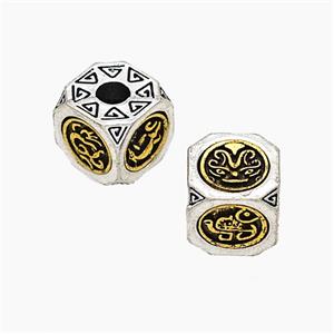 Tibetan Style Alloy Beads Cube Large Hole Antique Silver Golden, approx 10x10mm, 4mm hole [FD19603]