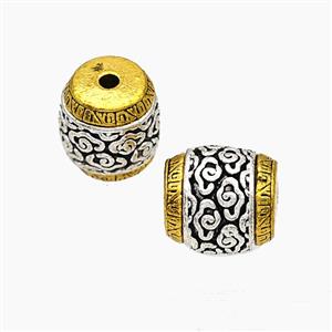 Tibetan Style Alloy Beads Barrel Antique Silver Golden, approx 11.5-12.5mm [FD19607]