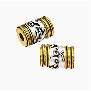 Tibetan Style Alloy Beads Column Large Hole Antique Silver Golden, approx 9-12.5mm, 3mm hole [FD19608]