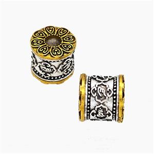 Tibetan Style Alloy Beads Barrel Tube Hole Antique Silver Golden, approx 11-12mm, 4mm hole [FD19609]