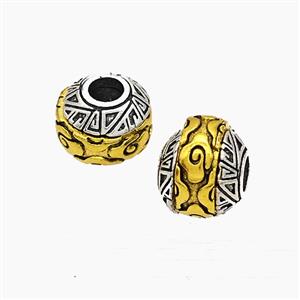 Tibetan Style Alloy Rondelle Beads Rotatable Large Hole Antique Silver Golden, approx 9-11mm, 4mm hole [FD19614]