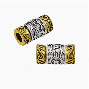 Tibetan Style Alloy Tube Beads Rotatable Large Hole Antique Silver Golden Column, approx 10-19mm, 5mm hole [FD19619]
