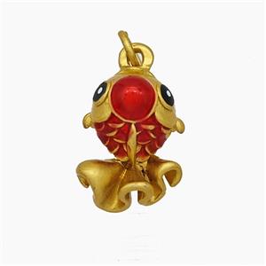 Tibetan Style Copper Fish Pendant Red Painted Gold Plated, approx 12-16mm [FD19626]