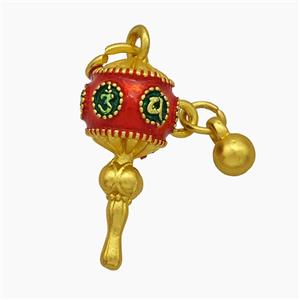 Tibetan Style Copper Prayer Wheel Pendant Red Painted Gold Plated, approx 4mm, 10-22mm [FD19627]