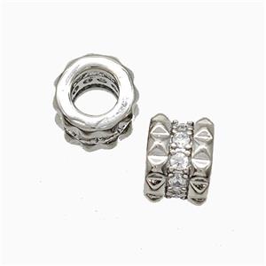 Copper Tube Beads Pave Zirconia Large Hole Platinum Plated, approx 9mm, 5mm hole [FD19628]