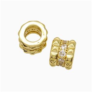 Copper Tube Beads Pave Zirconia Large Hole Gold Plated, approx 9mm, 5mm hole [FD19629]