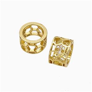 Copper Tube Beads Pave Zirconia Large Hole Hollow Gold Plated, approx 10mm, 7mm hole [FD19630]