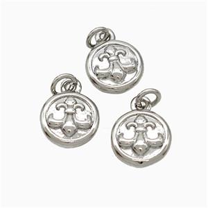 Copper Circle Pendant Fleur De Lis Platinum Plated, approx 8mm [FD19634]