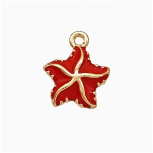 Copper Starfish Pendant Red Enamel Gold Plated, approx 11.5mm [FD19675]