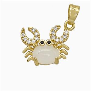Copper Crab Pendant Pave Zirconia White Jade Gold Plated, approx 12-14mm [FD19677]