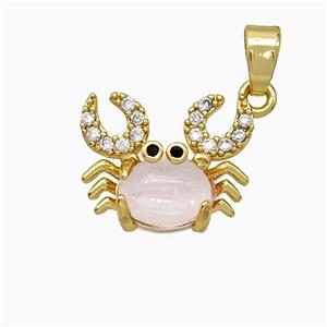 Copper Crab Pendant Pave Zirconia Lt.pink Jade Gold Plated, approx 12-14mm [FD19678]