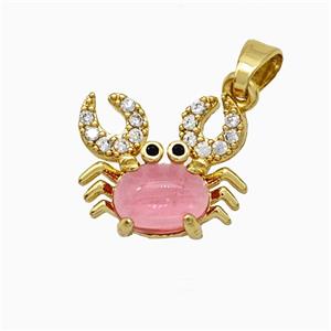 Copper Crab Pendant Pave Zirconia Pink Jade Gold Plated, approx 12-14mm [FD19679]
