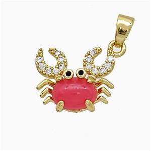 Copper Crab Pendant Pave Zirconia Red Jade Gold Plated, approx 12-14mm [FD19680]