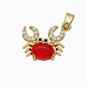 Copper Crab Pendant Pave Zirconia Red Jade Gold Plated, approx 12-14mm [FD19681]
