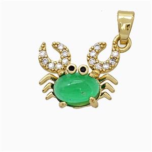 Copper Crab Pendant Pave Zirconia Green Jade Gold Plated, approx 12-14mm [FD19682]