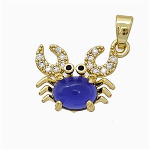 Copper Crab Pendant Pave Zirconia Blue Jade Gold Plated, approx 12-14mm [FD19683]