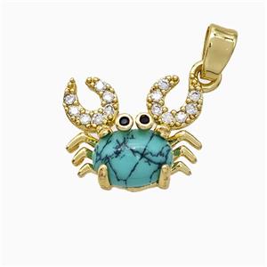 Copper Crab Pendant Pave Zirconia Blue Dye Howlite Gold Plated, approx 12-14mm [FD19684]