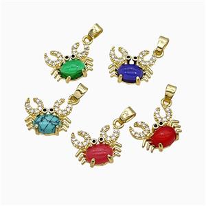 Copper Crab Pendant Pave Zirconia Gemstone Gold Plated Mixed, approx 12-14mm [FD19685]