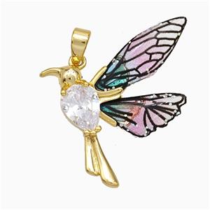 Copper Birds Pendant Pave Zirconia Acrylic Gold Plated, approx 22-25mm [FD19686]