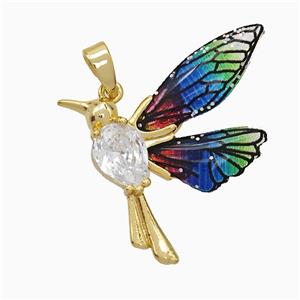 Copper Birds Pendant Pave Zirconia Acrylic Gold Plated, approx 22-25mm [FD19687]