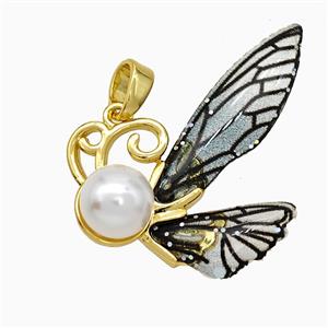 Copper Butterfly Pendant Pave Zirconia Acrylic Gold Plated, approx 20-30mm [FD19688]