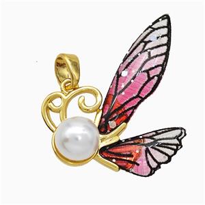 Copper Butterfly Pendant Pave Zirconia Acrylic Gold Plated, approx 20-30mm [FD19689]