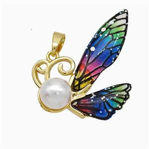 Copper Butterfly Pendant Pave Zirconia Acrylic Gold Plated, approx 20-30mm [FD19690]