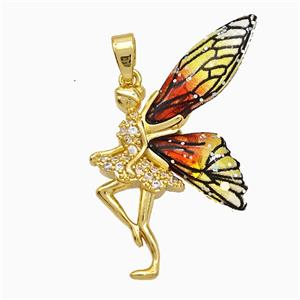 Copper Fairy Pendant Pave Zirconia Acrylic Gold Plated, approx 20-30mm [FD19691]