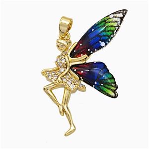 Copper Fairy Pendant Pave Zirconia Acrylic Gold Plated, approx 20-30mm [FD19692]