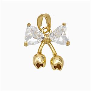 Copper Bow Pendant Pave Zirconia Gold Plated, approx 14mm [FD19693]